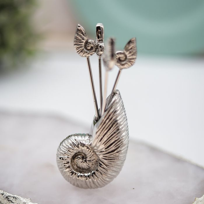 Set of Four Shell Cocktail Picks in Holder