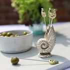 Set of Four Shell Cocktail Picks in Holder