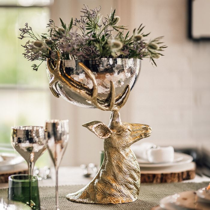 Stag Head with Hammered Metal Bowl