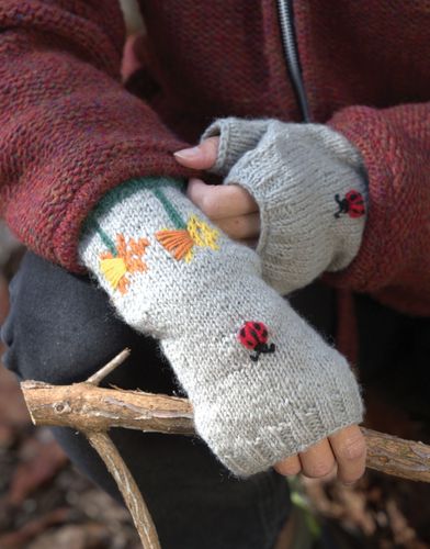Botanical Collection - Hand Knitted & Embroidered Wristwarmers