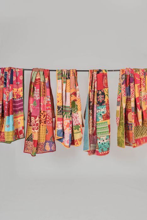 Vintage Handstitched Cotton Kantha Throws - Mustard