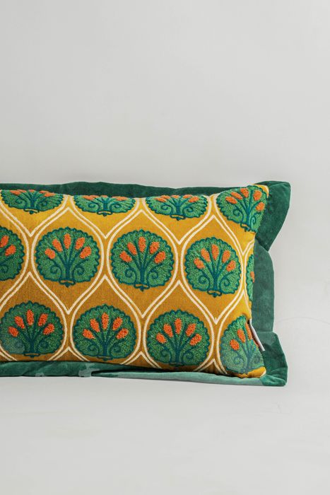 Mustard Embroidered & Tufted Cushion with filler