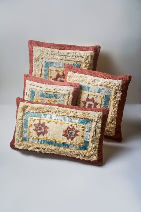 Multicolor Embroidery Cotton Cushion with filler