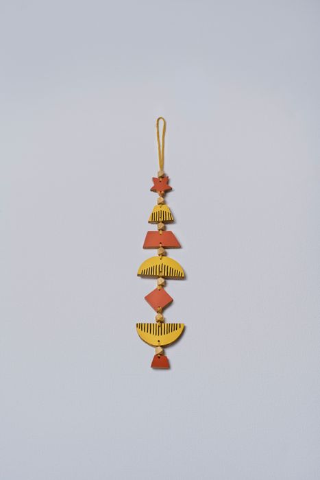 Hand-Painted Wooden Boho Wall Hanging with Tassels