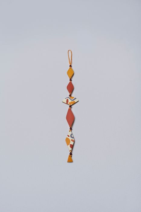 Hand-Painted Wooden Boho Wall Hanging with Tassels