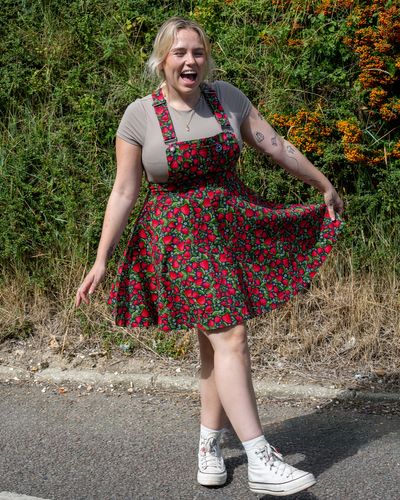 Rebel Romance Strawberry Field Stretch Flared Pinafore