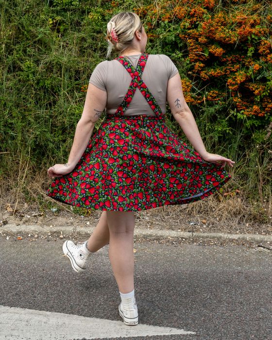 Rebel Romance Strawberry Field Stretch Flared Pinafore