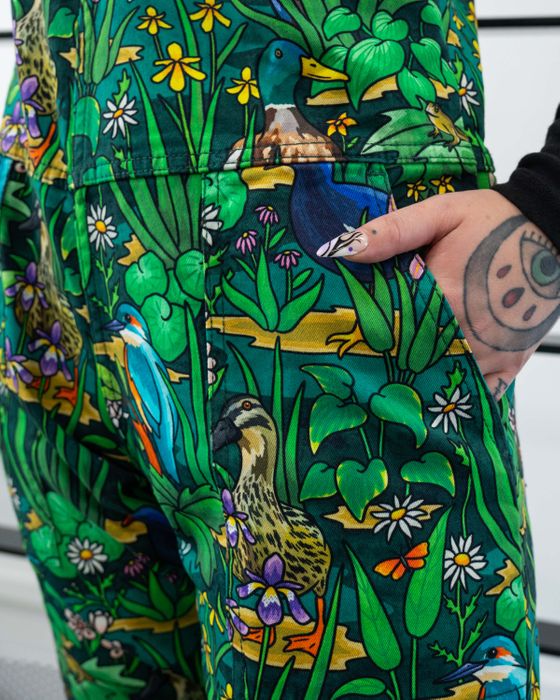 Rebel Romance Pond Birds Stretch Dungarees