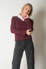 Cable Knit V-Neck Sweater with Layered Collar Detail