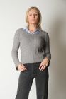 Cable Knit V-Neck Sweater with Layered Collar Detail