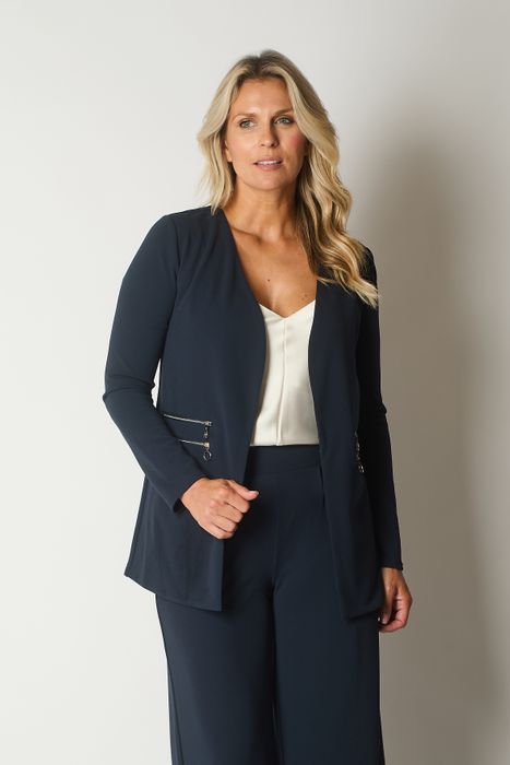 Blazer with Decorative Zip Pockets