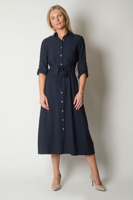 Button-Down Shirt Dress with Waist Tie