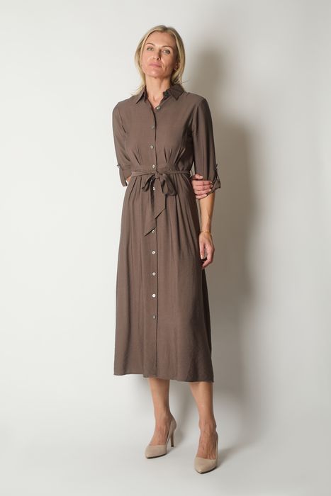 Button-Down Shirt Dress with Waist Tie