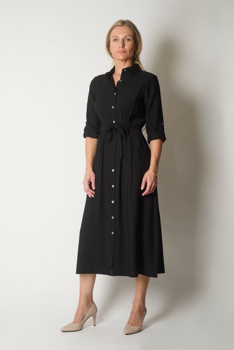 Button-Down Shirt Dress with Waist Tie