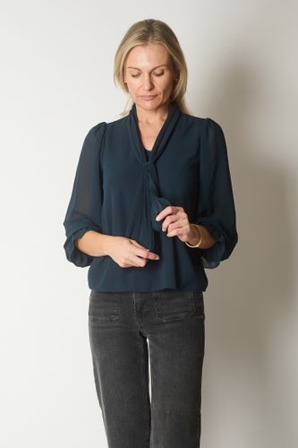 Tie Neck Long Sleeve Top with Ruffle Cuffs