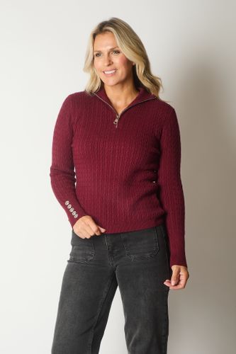 Cable Knit Quarter-Zip Sweater with Button Cuff Detail
