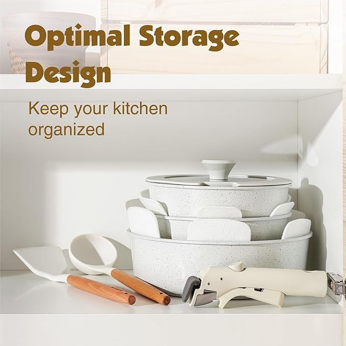 Sensarte Detachable Handle Nonstick Pots s and Pans Set - White