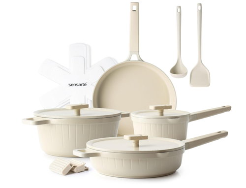 Sensarte Velvet Ceramic Nonstick Pots and Pans Set - White