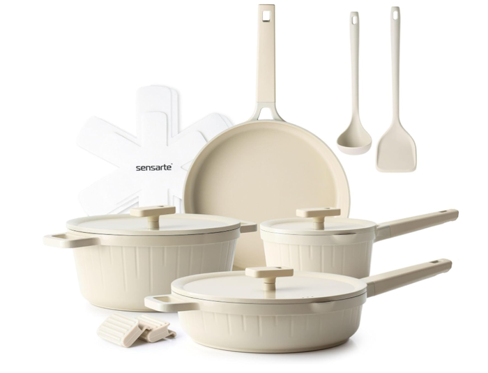 Sensarte Velvet Ceramic Nonstick Pots and Pans Set - White