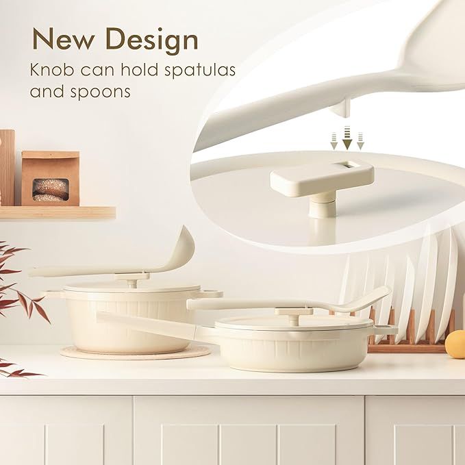 Sensarte Velvet Ceramic Nonstick Pots and Pans Set - White