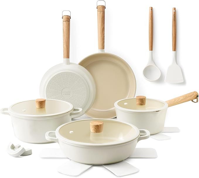 Sensarte Pasca Ceramic Nonstick Pots and Pans Set （ Black / White ）
