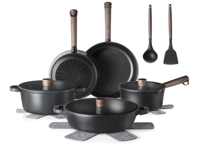 Sensarte Pasca Ceramic Nonstick Pots and Pans Set （ Black / White ）