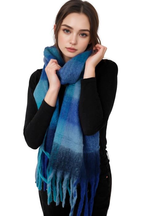 Soft Chunky Checked Scarf with Tassels in Bright Multi