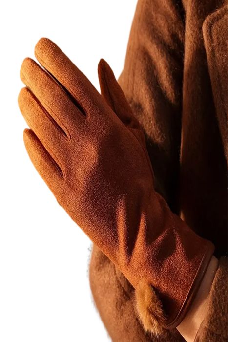 Single pompom Suede Gloves