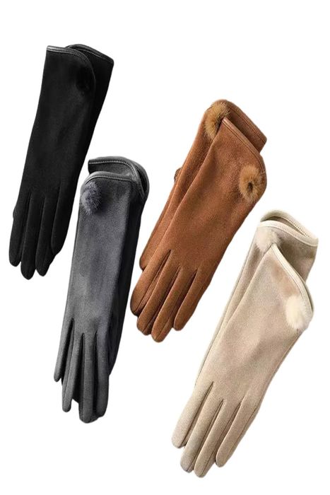 Single pompom Suede Gloves