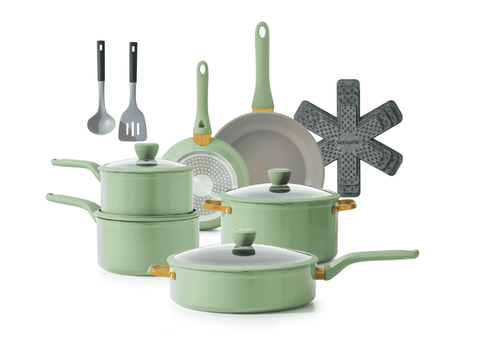 Sensarte 18Pcs Non Stick Cookware Sets（Green / Blue）