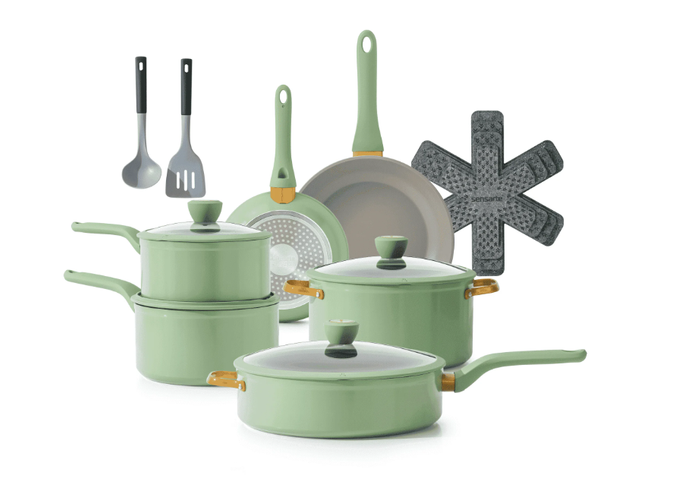 Sensarte 18Pcs Non Stick Cookware Sets（Green / Blue）