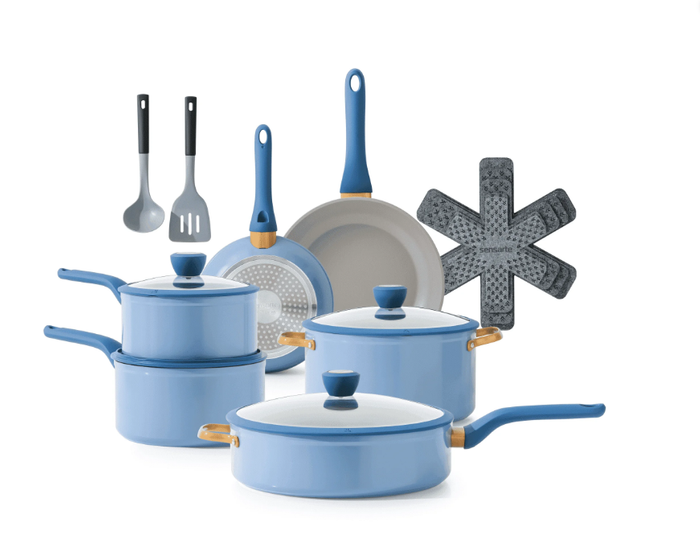 Sensarte 18Pcs Non Stick Cookware Sets（Green / Blue）
