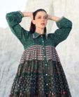 Green pineapple long sleeve tier Mini dress