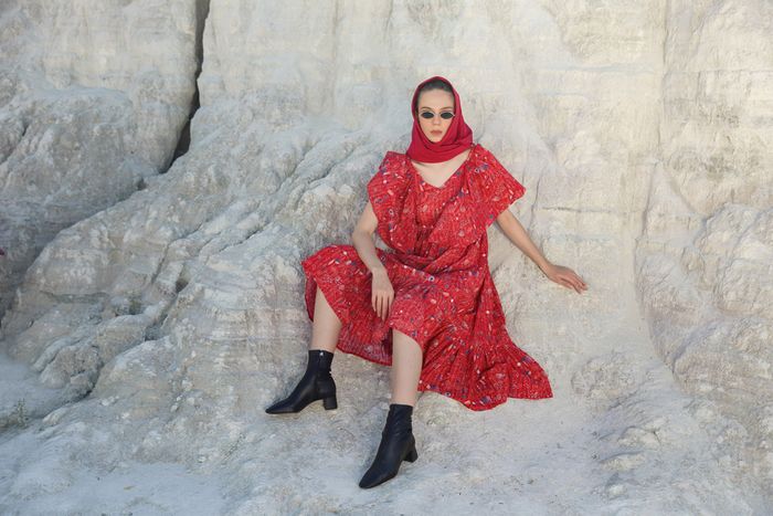 Red butterfly tropical Maxi dress