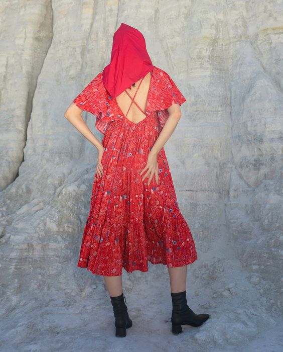 Red butterfly tropical Maxi dress