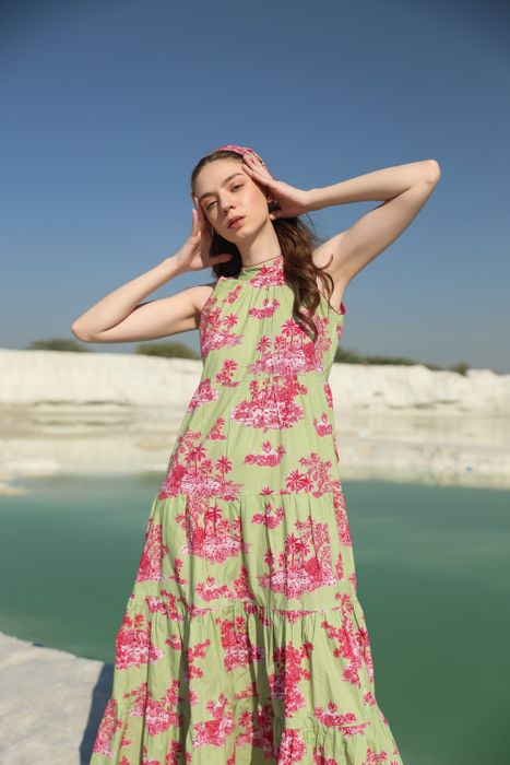 Green summery tier Maxi dress