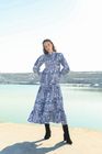 Blue brid print tier maxi dress