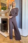 Carbon jumpsuit with sleeve in chocolate