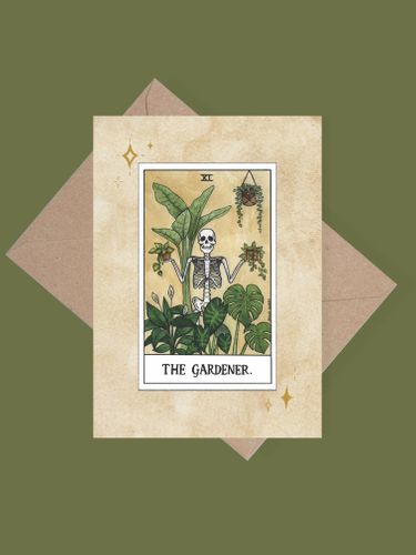 The Gardener houseplant tarot greetings card