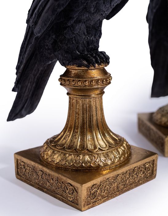 Pair of Raven Candle Holders on Ornate Gold Base