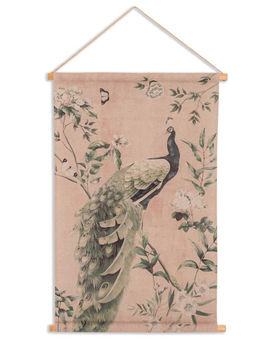 Peacock Dusky Pink Floral Wall Hanging Canvas Print