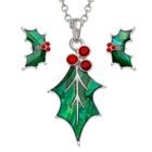 TJ664 Holly leaf necklace & stud earrings