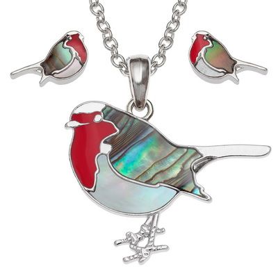TJ590 Robin necklace & stud earrings