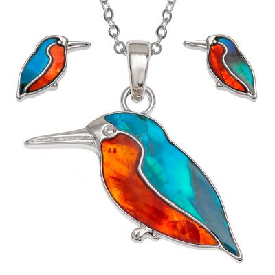 TJ588 Kingfisher necklace & earring stud set