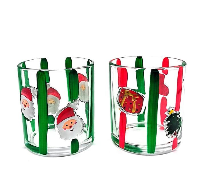 Hand painted Christmas glass tumbler