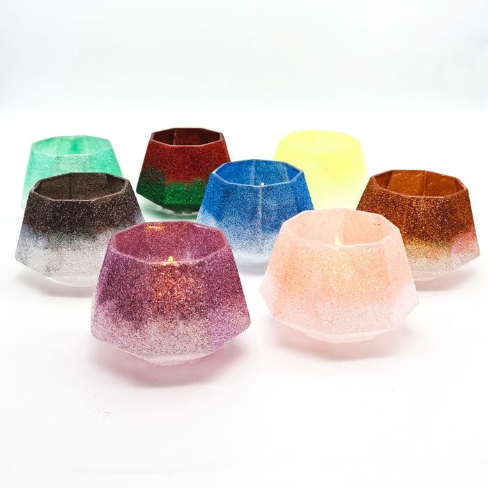 Handmade Glittery Glass Tea Light Holder