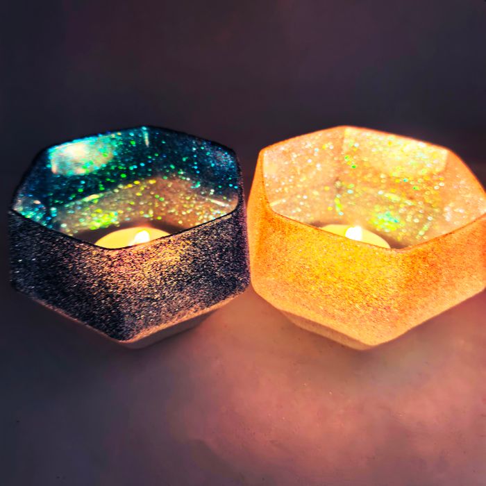 Handmade Glittery Glass Tea Light Holder