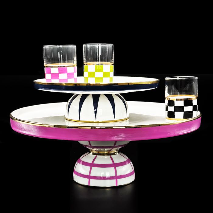 Hand painted ceramic tray and glass cup