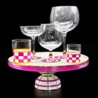 Hand painted ceramic tray and glass cup