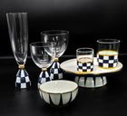 Hand painted ceramic tray and glass cup